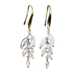 Aubrey's Leaf Dangle Earrings Formal Wedding Elegant, GOLD